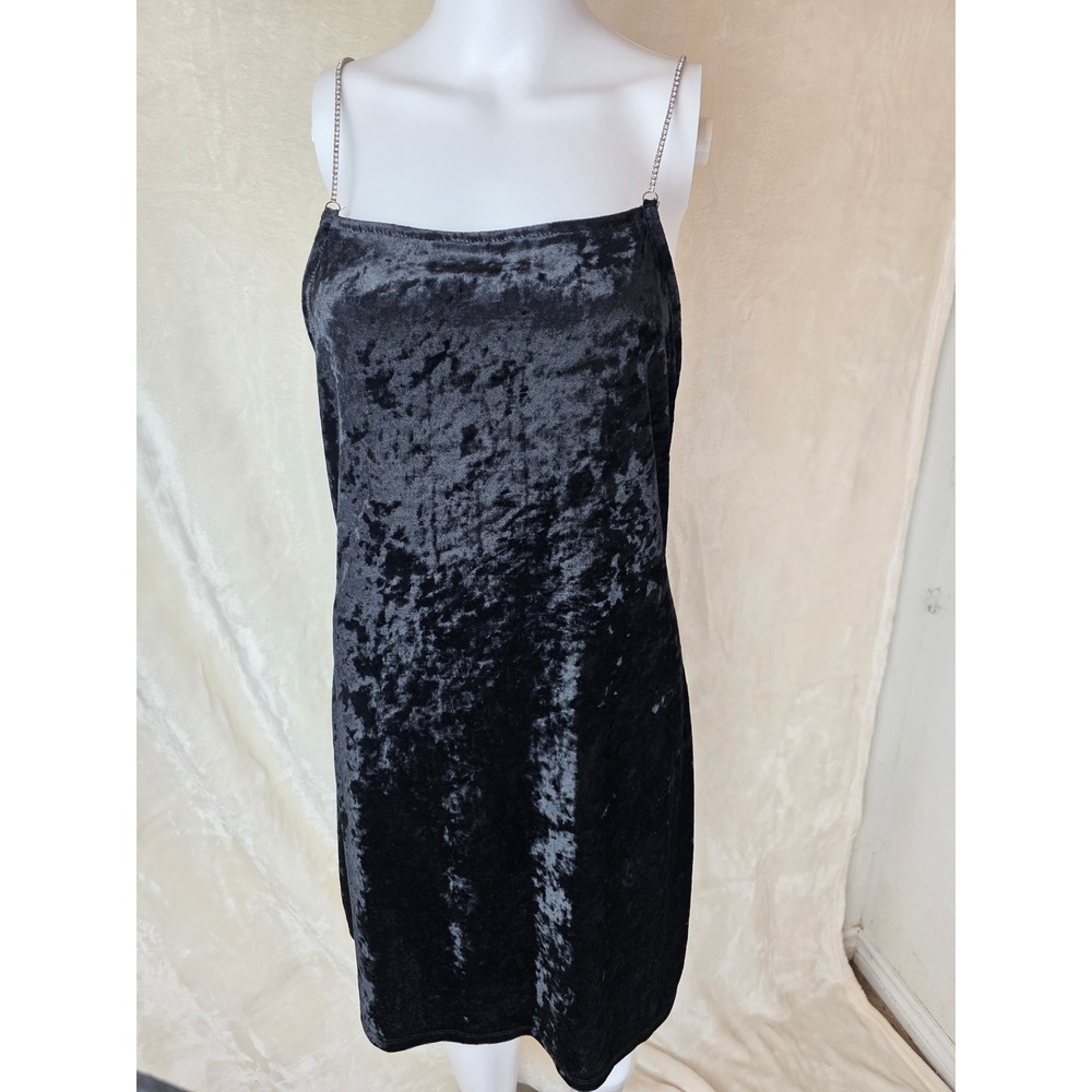 Black crushed Velvet Rhinestone Chain Strap Mini Dress Party Clubwear XXL